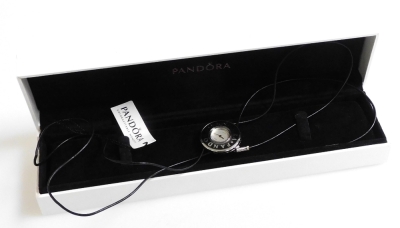 A Pandora Embrace lady's wristwatch, circular silvered dial and black enamel surround, serial number 811039LS, boxed. - 2