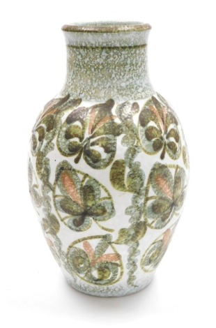 A Denby Glyn Colledge pottery vase, of baluster form, with foliate decoration, printed marks, 27cm high.