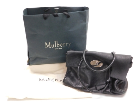 A Mulberry Bayswater black grained leather handbag, with silver coloured lock plate, 27cm high, 34cm wide, 13cm deep, with dust bag and carrying bag.