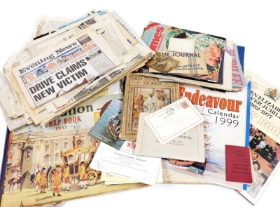 A 1953 Queen Elizabeth Coronation scrapbook, containing newspaper clippings related to the Coronation, other Royal ephemera relating to the Silver Jubilee, memorabilia relating to the visit to England of the Endeavour replica, Captain Cook's Ship when he