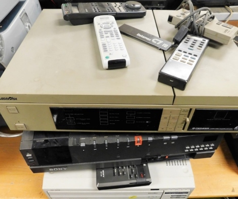 Various audio visual equipment, to include two Pioneer laser discs, a Sony Betamax video recorder, etc.