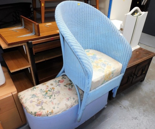 A group of furniture, to include a Lloyd Loom style tub chair and linen basket, bedside table, three fold mirror, an oak TV cabinet, etc. (a quantity) Lots 1501 to 1564 are available to view and collect at our additional premises SALEROOM NINE, Unit 9 Ch