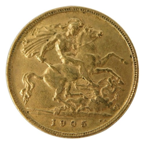 An Edward VII half gold sovereign, dated 1905.