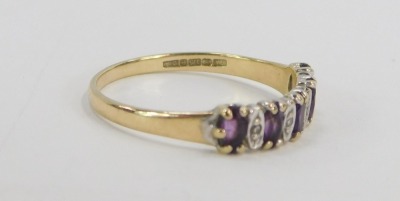 Two 9ct gold dress rings, comprising a peridot and CZ set cluster ring, ring size O½ and an amethyst and CZ set half hoop dress ring, ring size O, 4.6g all in. - 3