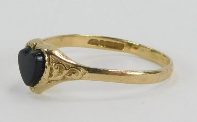 Two 9ct gold dress rings, one with heart shaped centre set with black agate, ring size L and a another set with CZ's on twist design, ring size K½, 2.9g all in. (2) - 3