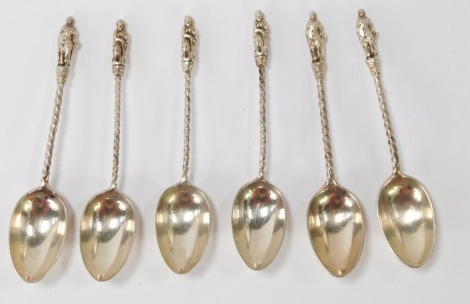 A set of six silver plated apostle spoons, with varying marks.