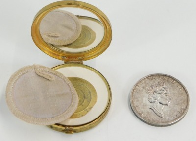 A Canadian silver one ounce coin, and simulated enamel decorated compact, depicting lady with heathers. (2) - 2