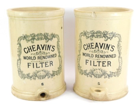 Two Cheavin's stoneware filters, marked W Arms Ironmongers Boston, 36cm high. (2)