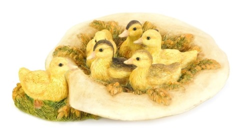 A Border Fine Arts On the Farm figure group, of ducklings in a hat, A5623, 12cm wide, boxed.