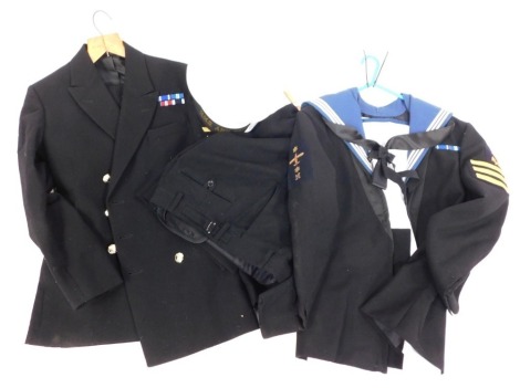 A Naval officer's dress uniform and trousers, Naval officer's petticoat and shirt and an HMS Ark Royal hat.