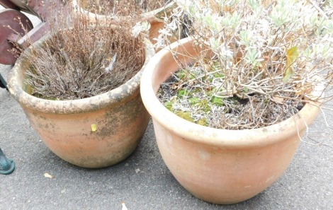 Two terracotta planters, 52cm x 46cm diameter. (2, AF)