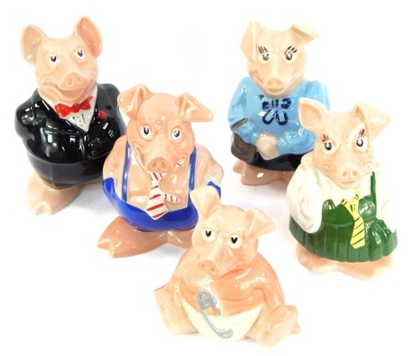 A set of five Wade Natwest piggy banks, comprising a family of father, mother, son, daughter and baby. (1 tray)