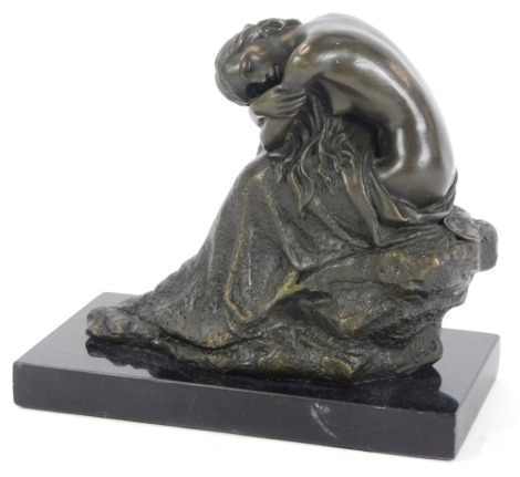 A J E Depousse Milo bronzed figure of a lady, marked bronze garanti Paris on a black marble base, 15cm high.