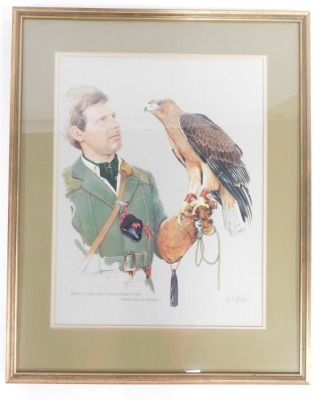 K W Padley. Robert J H Creese with his immature Bernouilli's Eagle, Bernoulli's Eagle, Hieraetus Faseiatus Faseiatus, watercolour, 53cm x 42cm, framed. - 2