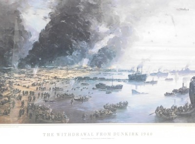 After Charles Cundall RA. The Withdrawal From Dunkirk 1940, print, 35cm x 54cm, mounted and framed.