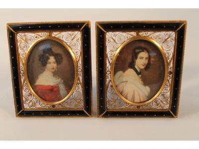 A pair of miniatures depicting 18thC ladies