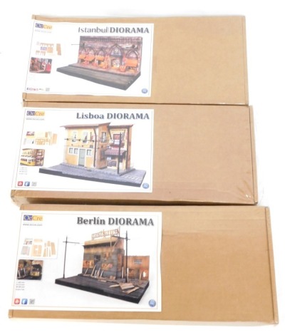 Three Ocio Creativo (Occre) model diorama model stations, comprising Istanbul, Lisbon and Berlin, boxed. (3)