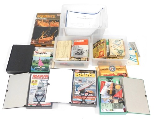 Model boat and radio controlled wares magazines, (3 boxes, 4 box files), and an Andraitx model boat kit. (a quantity)