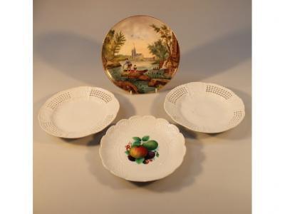 A Meissen bone china dessert plate painted to the well with apple