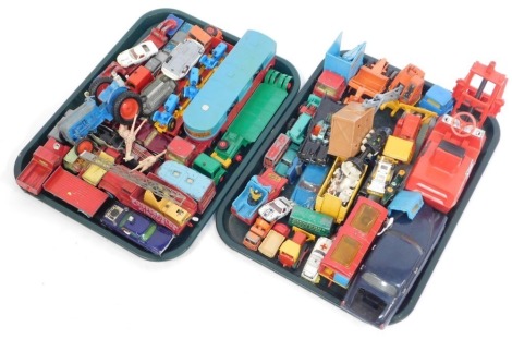 A group of playworn diecast vehicle, comprising of agricultural, buses, horsebox, etc. (2 trays)