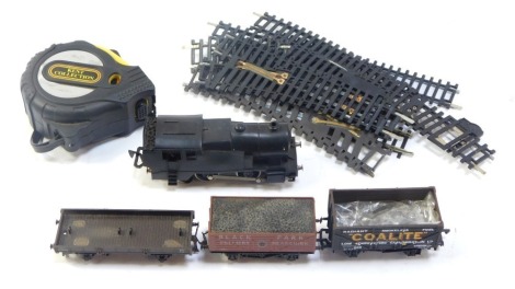 A TTR locomotive, No 619481, OO gauge, black livery, with additional track and wagons. (1 box)