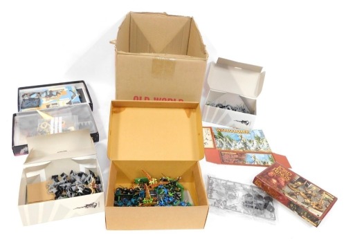 Warhammer sets, including Imperial Battle bunker, Orch Stronghold, painted figures, kit builds, etc. (1 box)