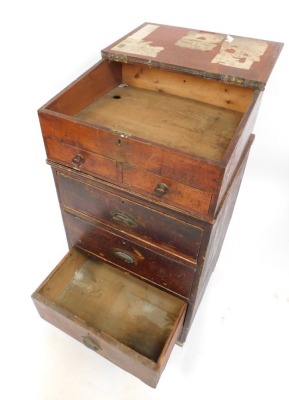 A 19thC mahogany clerks desk, and a pine workshop chest with three drawers, 108cm high, 59cm wide, 52cm deep. - 2