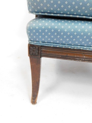 A mahogany armchair, with moulded back, in blue chequered upholstery, 85cm high, 80cm wide, 63cm deep. (AF) The upholstery in this lot does not comply with the 1988 (Fire & Fire Furnishing) Regulations, unless sold to a known exporter or upholsterer it w - 3