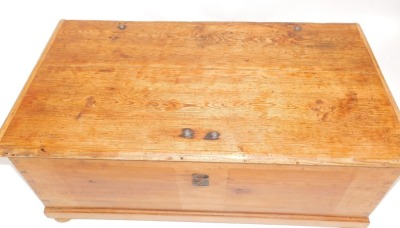 A stripped pine blanket box, on bun feet, 51cm high, 120cm wide, 64cm deep. - 3