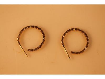 A pair of yellow metal hoop ear-rings (untested)