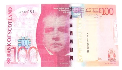 A Bank of Scotland 100 pound note, AA080081.