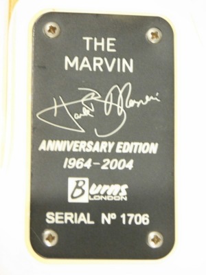 A 2004 Burns The Marvin Hank Marvin Anniversary Edition electric guitar, in white, Stratocaster no. 1706/2004, with certificate, other paperwork and outer case, 99cm long. - 5