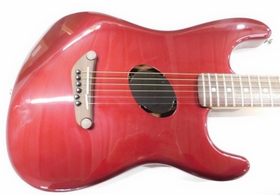 A Fender Stratocaster Acoustasonic Series guitar, 6 string, in red, 97cm long. (in outer case) - 3