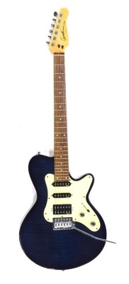 A Godin Model SD American electric guitar, six string, in blue and cream 100cm long., in outer Godin case.