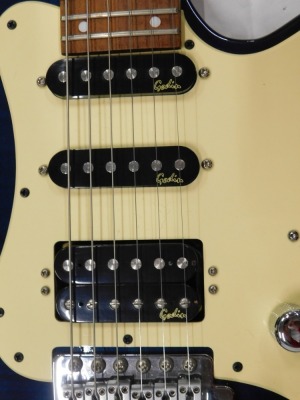 A Godin Model SD American electric guitar, six string, in blue and cream 100cm long., in outer Godin case. - 3