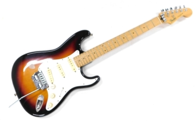 A Fender Stratocaster electric guitar, six string, no. E695146, 98cm long, cased.