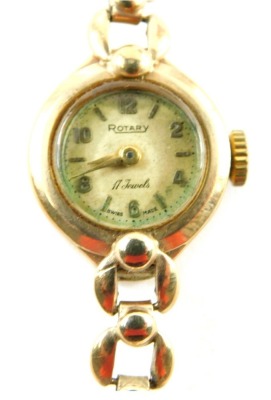 A 9ct gold Rotary ladies wristwatch, with a circular watch head, 1.5cm diameter, with loop effect bracelet, 16cm long, 12.4g all in.