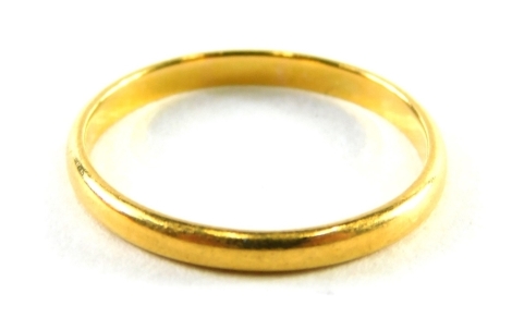 A 22ct gold wedding band, of plain design, ring size N, 1.8g all in.