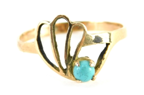 A turquoise dress ring, of central band design, with single turquoise yellow metal stamped 9ct, ring size P½, 1.5g all in.