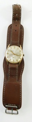 A Cauny Prima gentleman's wristwatch, with Cauny 17 jewel movement, in gold plated and stainless steel case, serial no. 315-11926-81, on a leather cuff bracelet. - 2