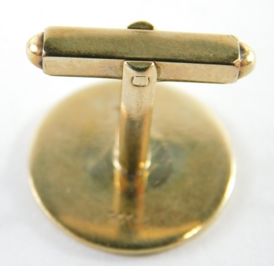 A pair of 9ct gold cuff links, each with a circular head bearing the initials RH, stamped 9ct, 8.9g. - 2