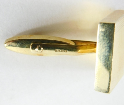 A pair of 9ct gold square set cuff links, each with engine turned decoration, 9.8g all in. - 2