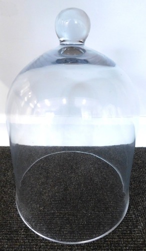 A glass dome or bell jar, with knop, 40cm high