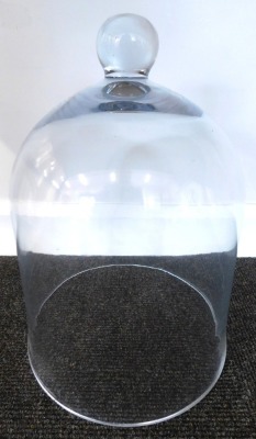 A glass dome or bell jar, with knop, 40cm high