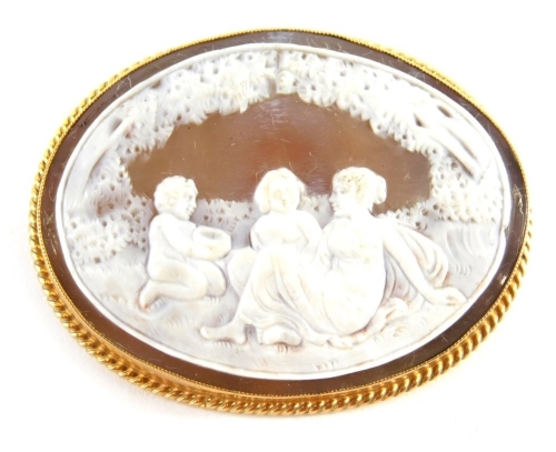 An oval cameo brooch, in 9ct gold mount, with plain pin back, 5cm wide.