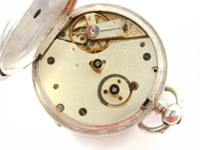 An early 20thC open faced pocket watch, with 4cm diameter Roman numeric dial, marked Kendall and Dent, with subsidiary Arabic second hand in a part engine turned case with vacant cartouche, marked 0.800, 6cm high, a Sekonda eighteen jewel silver plate poc - 4