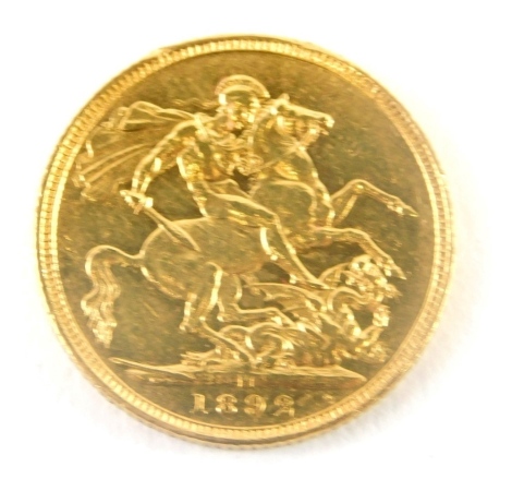 A Victorian gold full sovereign, 1892.