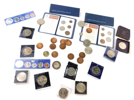 Various coins, low denomination, etc., Festival of Britain and other cased sets, Britain's first decimal sets, United States special mint sets, other cased coins, etc. (a quantity)