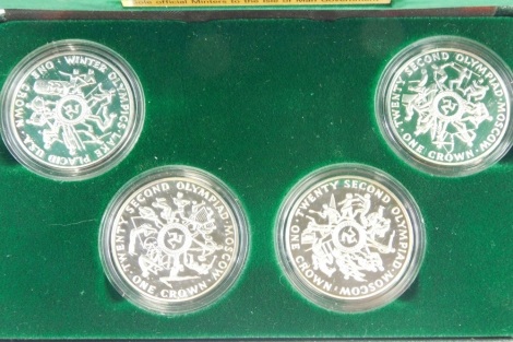 An Isle of Man government 1980 Olympics four coin cased set, with paperwork, in outer box, proof.