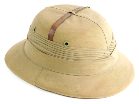 An S and S Vanian Khartoum Sudanese pith helmet, with paper label marked R Campion, with part fitted interior and leather strap, 14cm high.